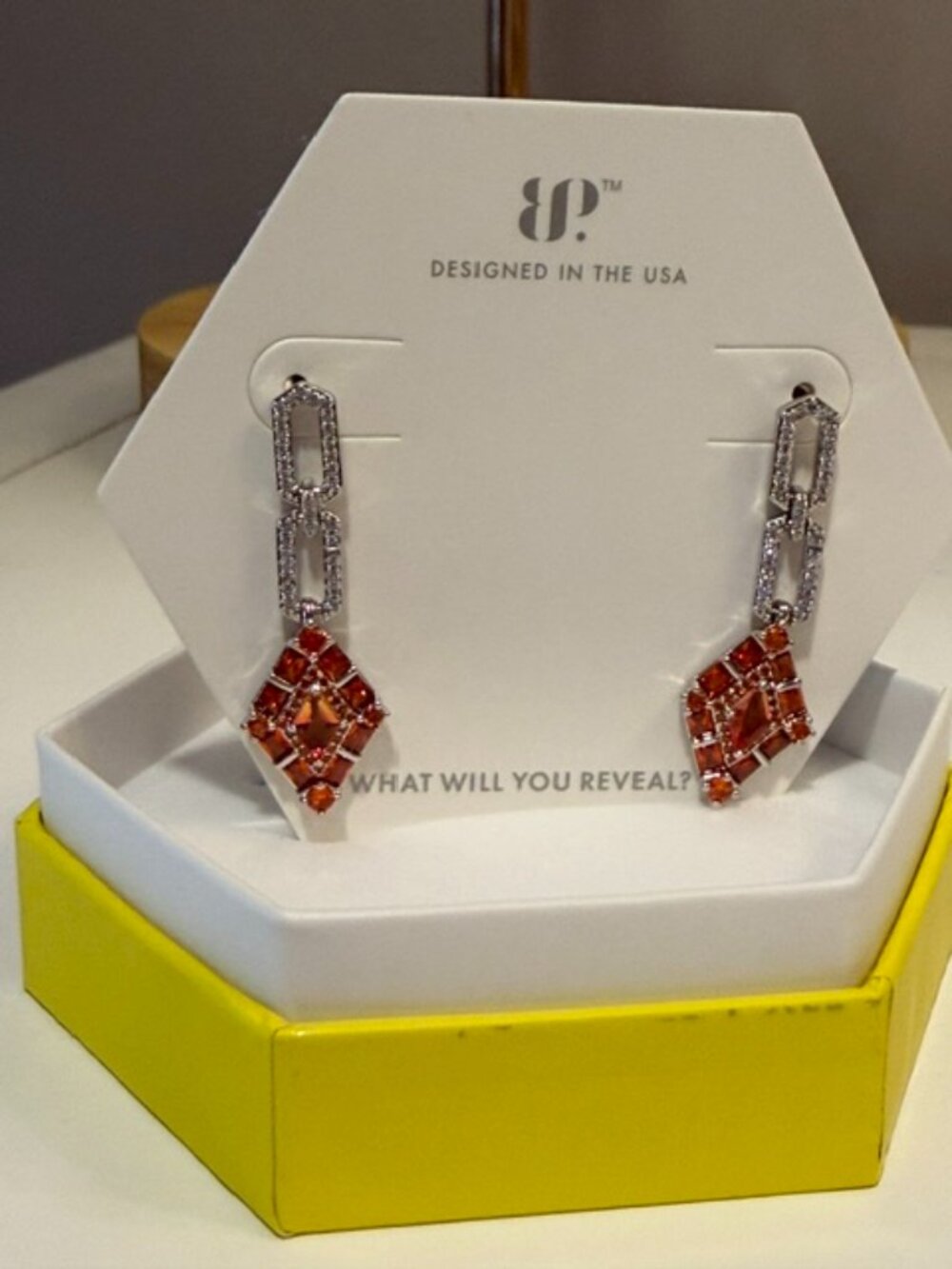 BP Bomb Party "The Soirée" Drop Earrings Rhodium Plated Bi Color Tourmaline NEW